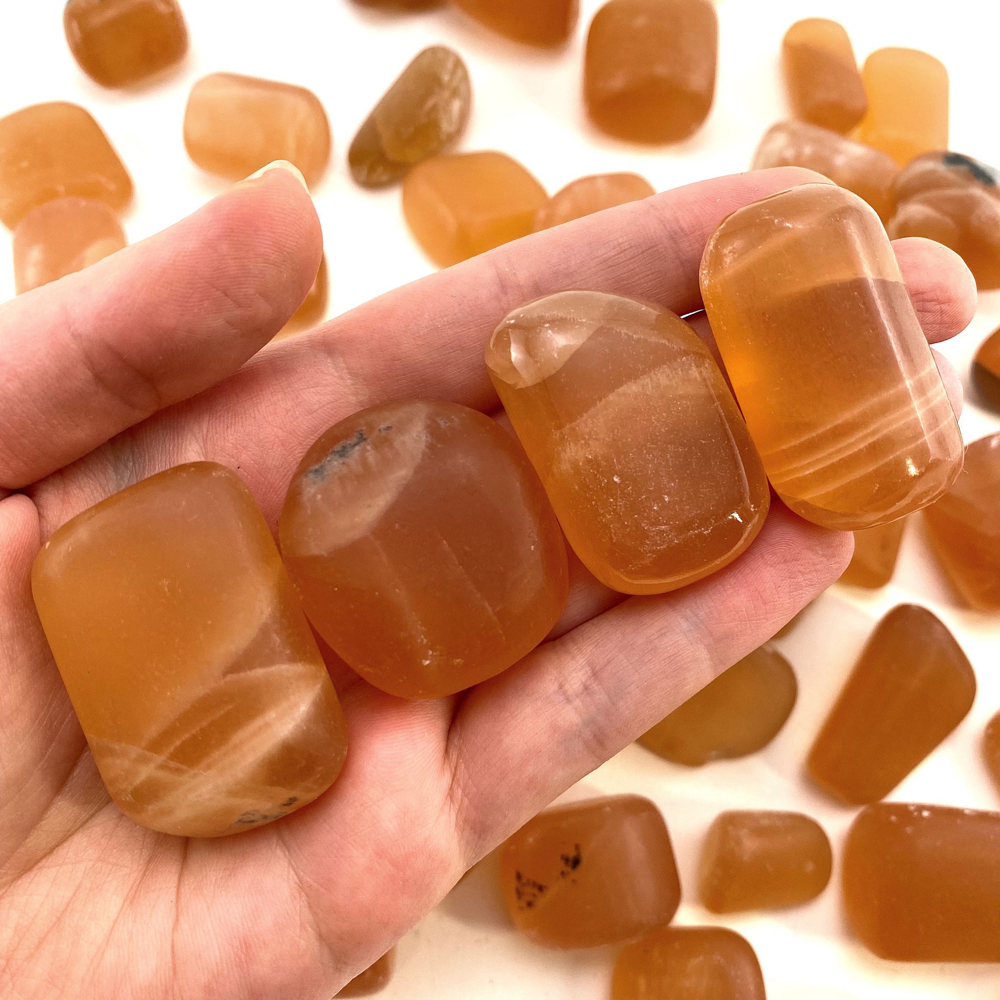 ONE tumbled honey calcite, natural orange calcite, polished honey calcite, orange calcite tumble, honey calcite crystal