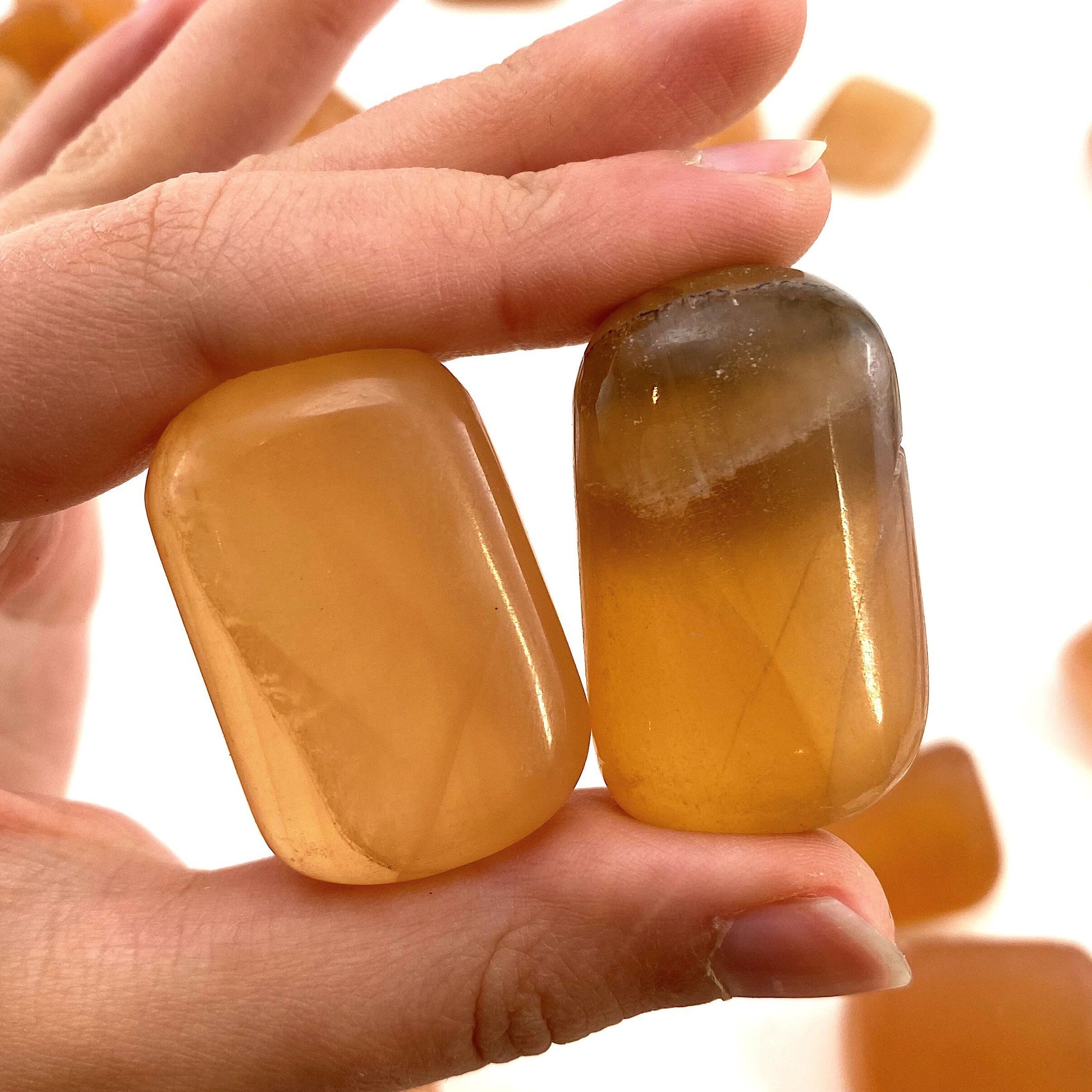 ONE tumbled honey calcite, natural orange calcite, polished honey calcite, orange calcite tumble, honey calcite crystal
