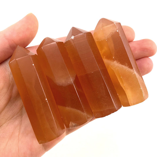 Honey Calcite Point, orange calcite tower, crystal point, honey calcite crystal