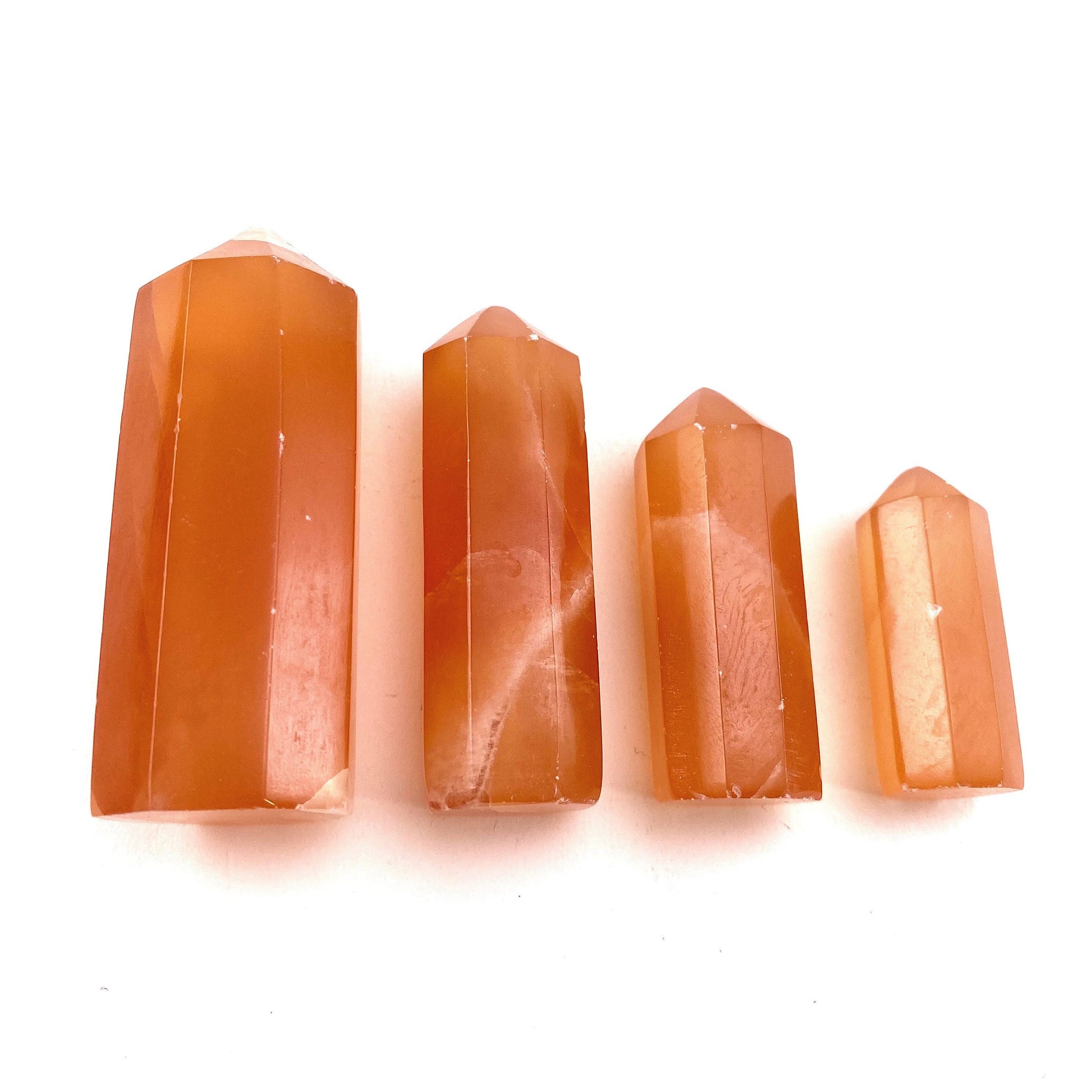 Honey Calcite Point, orange calcite tower, crystal point, honey calcite crystal