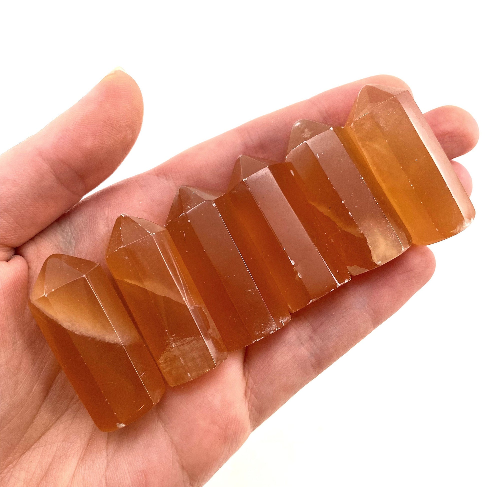 Honey Calcite Point, orange calcite tower, crystal point, honey calcite crystal