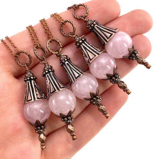 Rose Quartz Necklace, rose quartz bead necklace, bead necklace, layering necklace