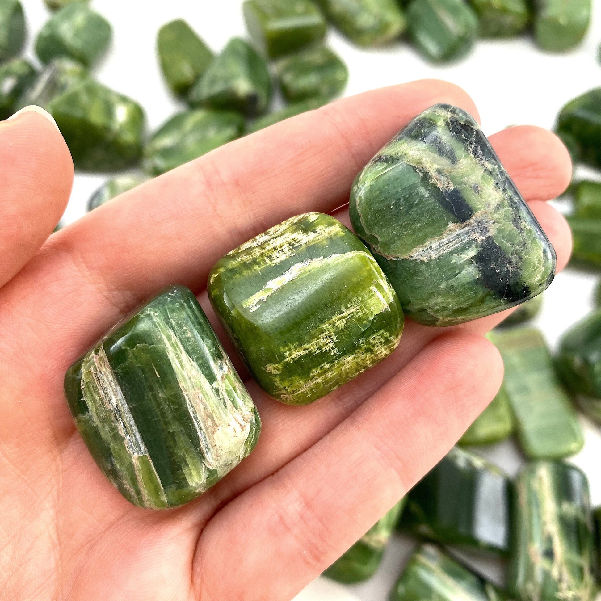 Tremolite Tumbled Stone | green tremolite crystal, polished tremolite, tremolite pocket stone