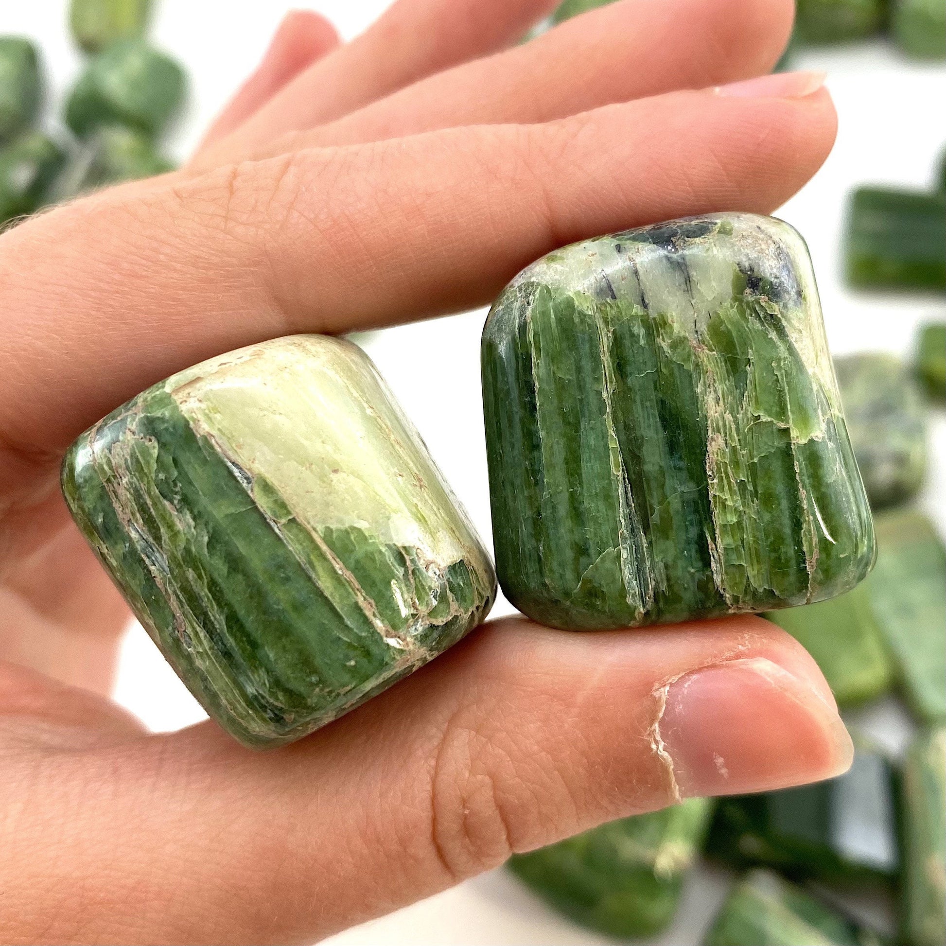 Tremolite Tumbled Stone | green tremolite crystal, polished tremolite, tremolite pocket stone