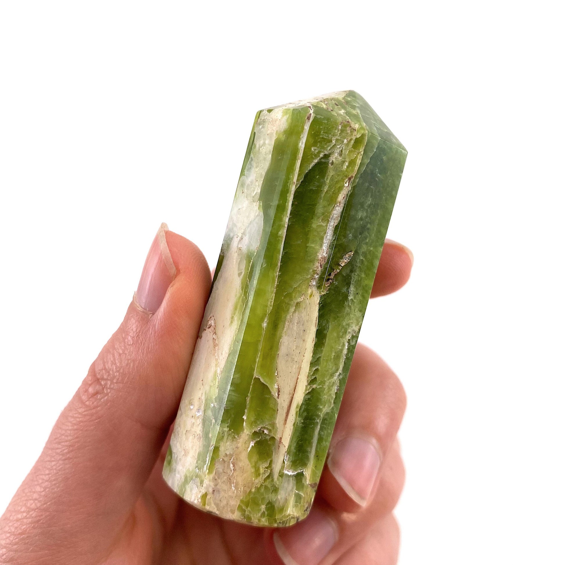Rare! Tremolite Point, green tremolite tower, crystal point, green tremolite crystal, polished tremolite