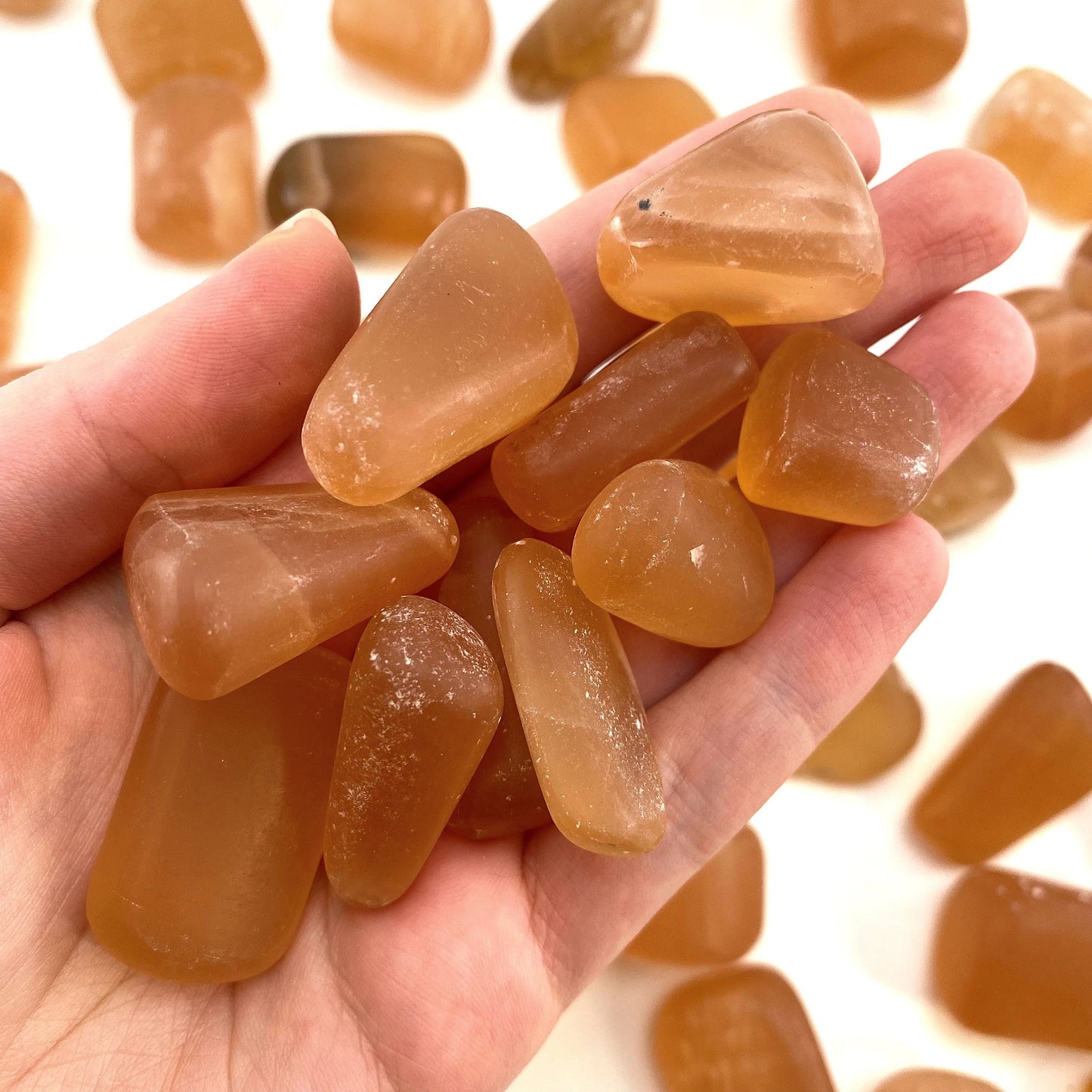 ONE tumbled honey calcite, natural orange calcite, polished honey calcite, orange calcite tumble, honey calcite crystal