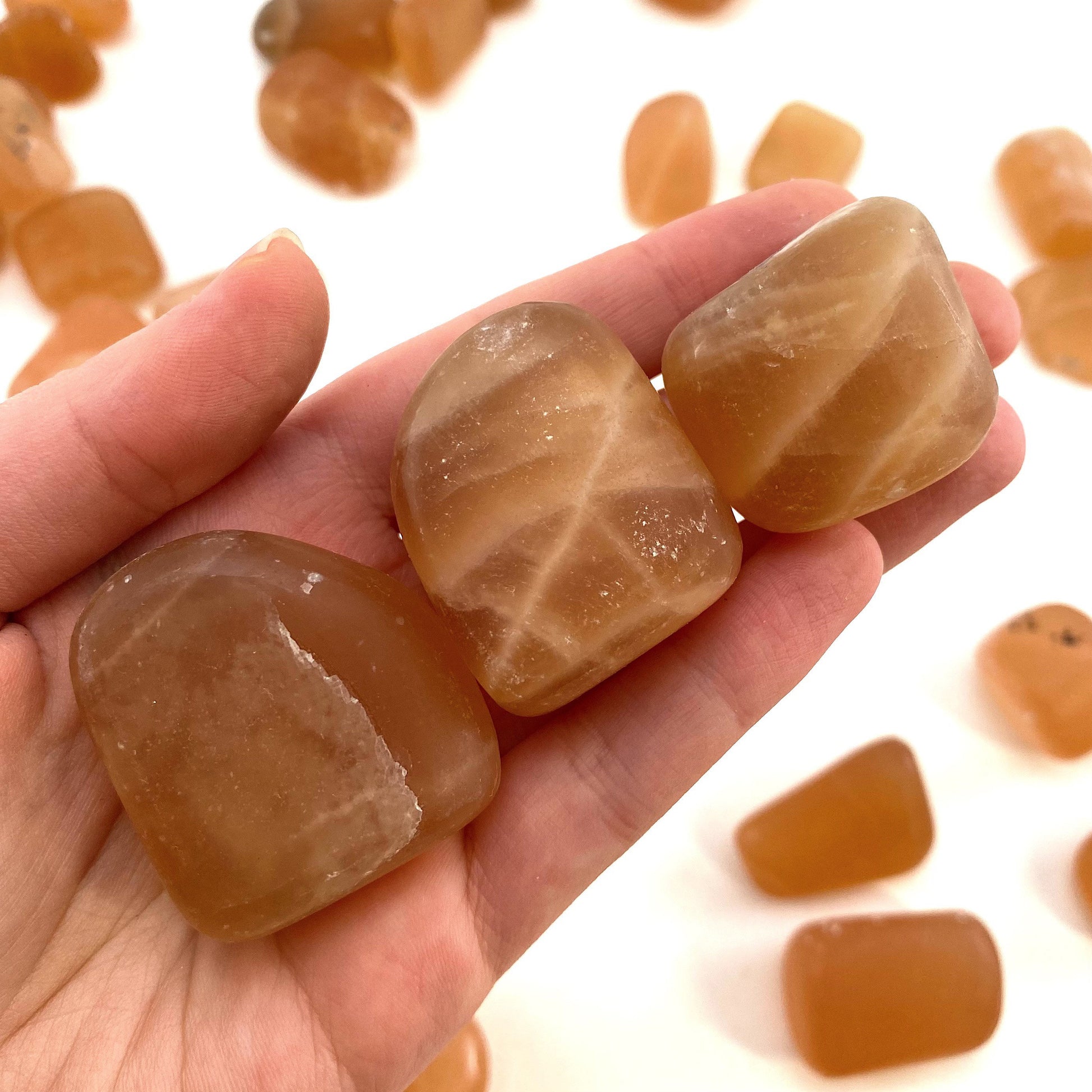 ONE tumbled honey calcite, natural orange calcite, polished honey calcite, orange calcite tumble, honey calcite crystal
