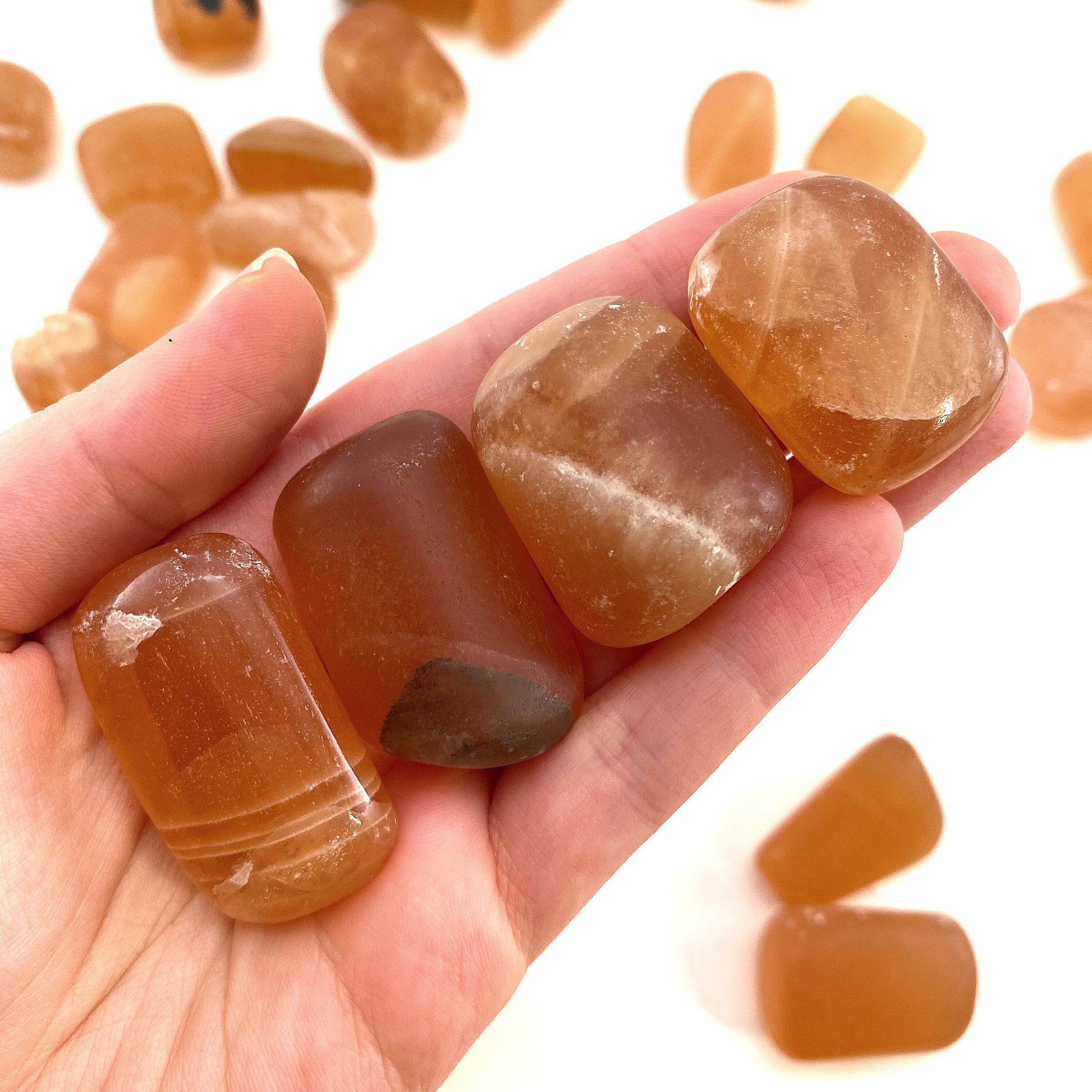 ONE tumbled honey calcite, natural orange calcite, polished honey calcite, orange calcite tumble, honey calcite crystal