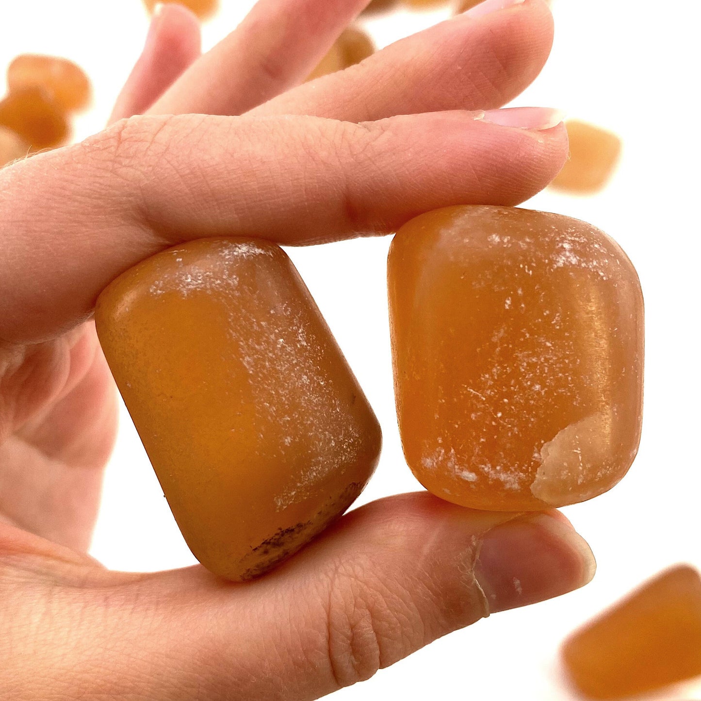 ONE tumbled honey calcite, natural orange calcite, polished honey calcite, orange calcite tumble, honey calcite crystal