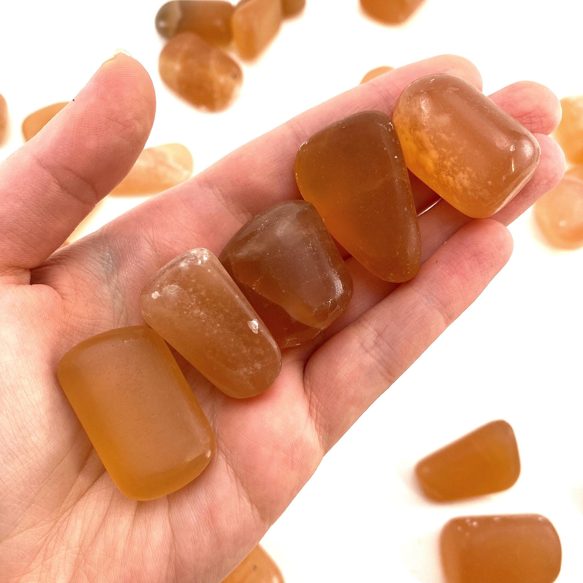 ONE tumbled honey calcite, natural orange calcite, polished honey calcite, orange calcite tumble, honey calcite crystal