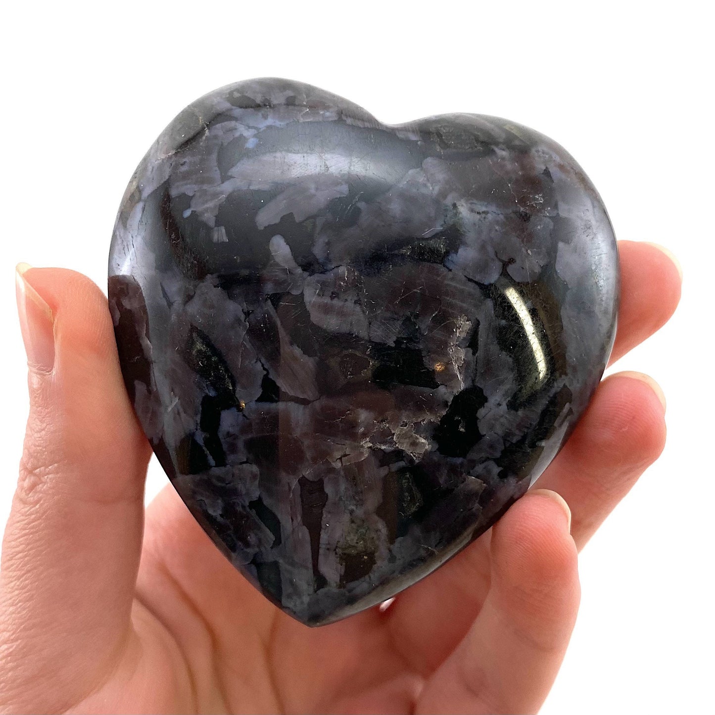 Indigo Gabbro Heart, merlinite heart, Gabbro Palm stone, Merlinite palm stone, Indigo Gabbro, crystal heart
