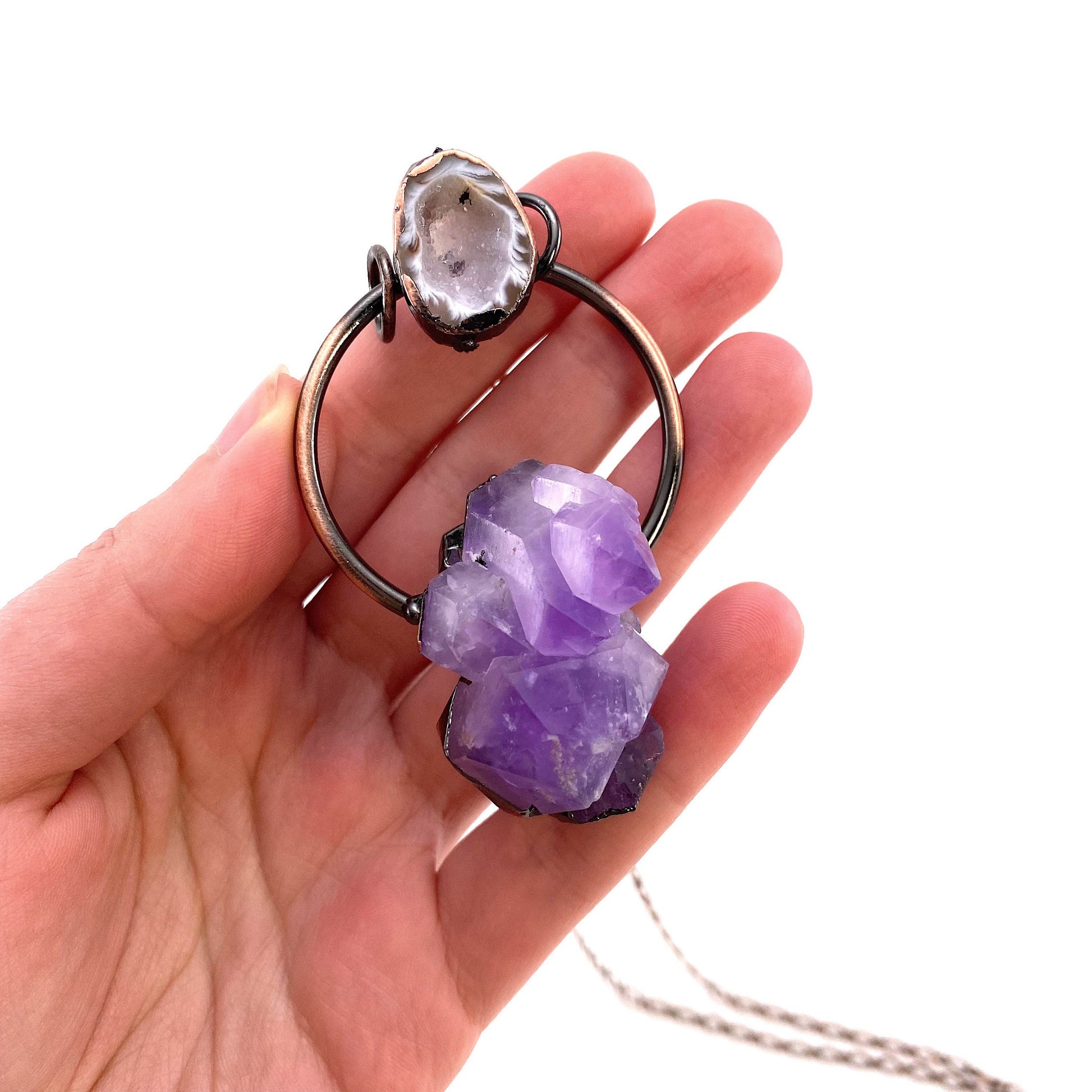 Amethyst Cluster Necklace, amethyst necklace, crystal pendant, crystal necklace, raw amethyst necklace