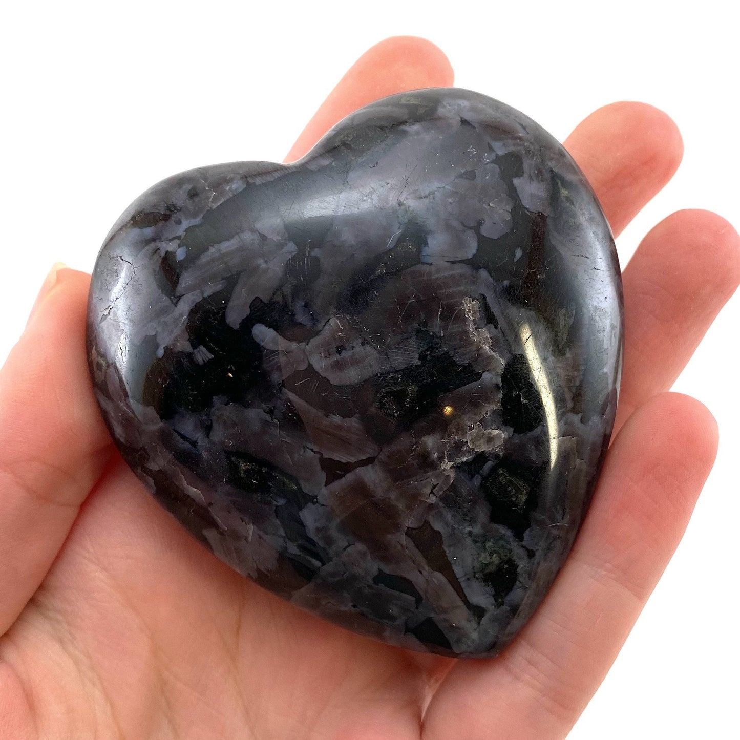 Indigo Gabbro Heart, merlinite heart, Gabbro Palm stone, Merlinite palm stone, Indigo Gabbro, crystal heart