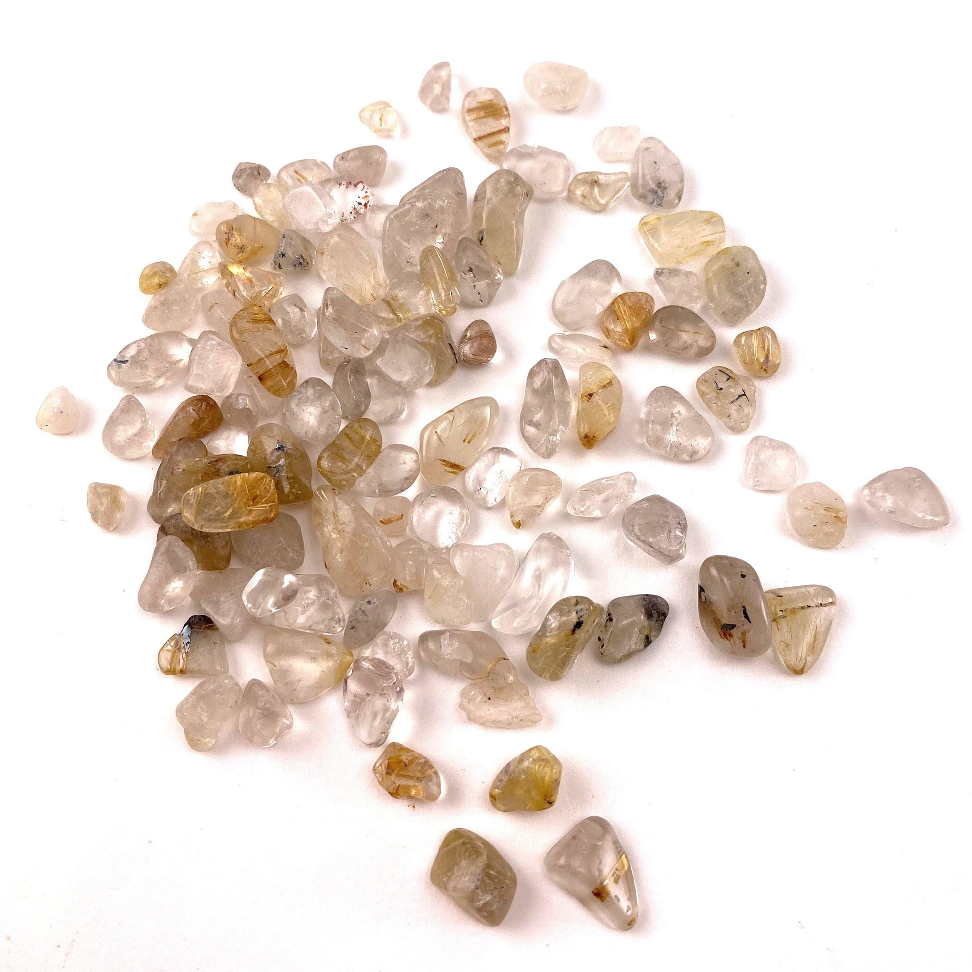 20g of Gold Rutilated Quartz, mini tumbled stones, tumbled crystal, tumbled rutilated quartz, golden rutilated quartz chips