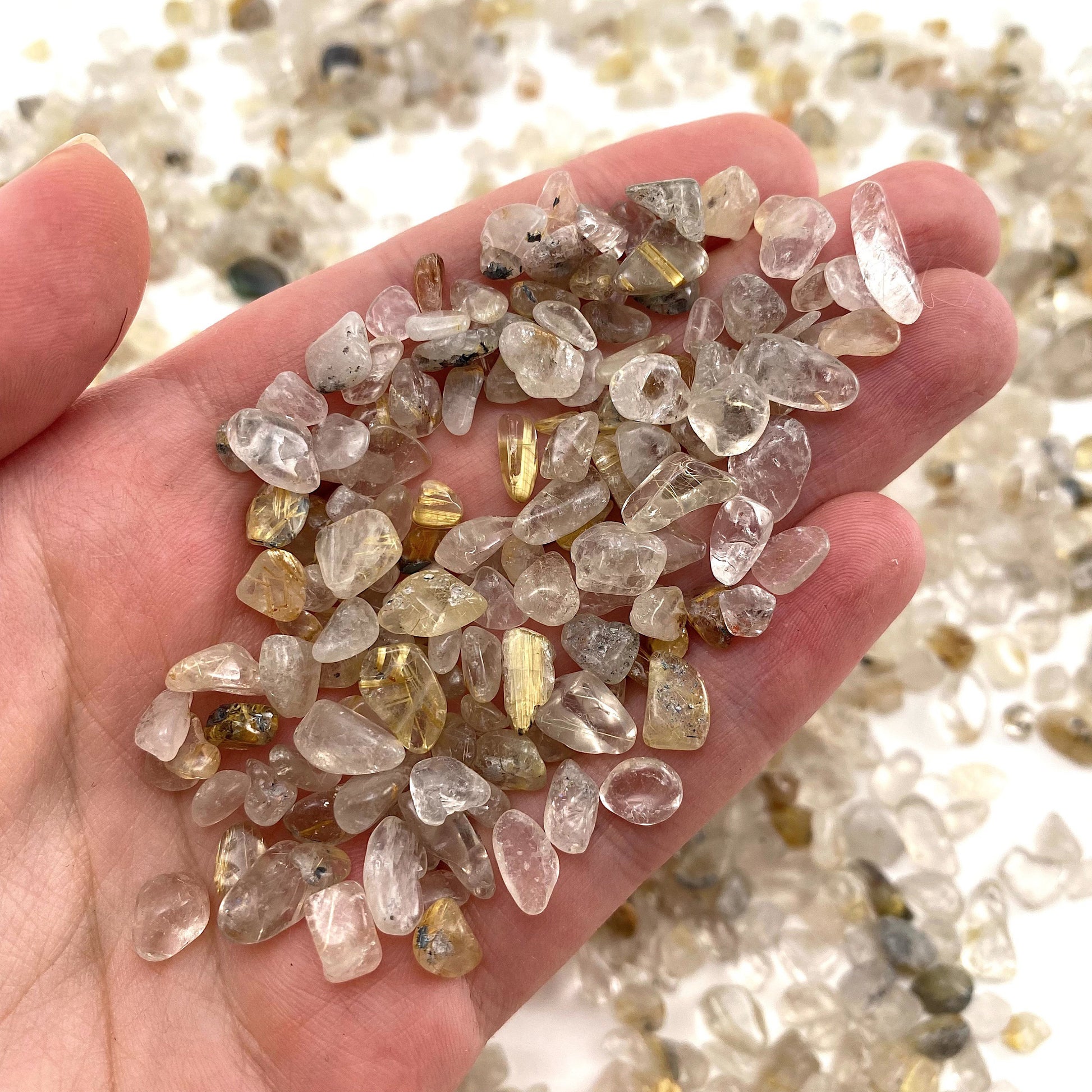 20g of Gold Rutilated Quartz, mini tumbled stones, tumbled crystal, tumbled rutilated quartz, golden rutilated quartz chips