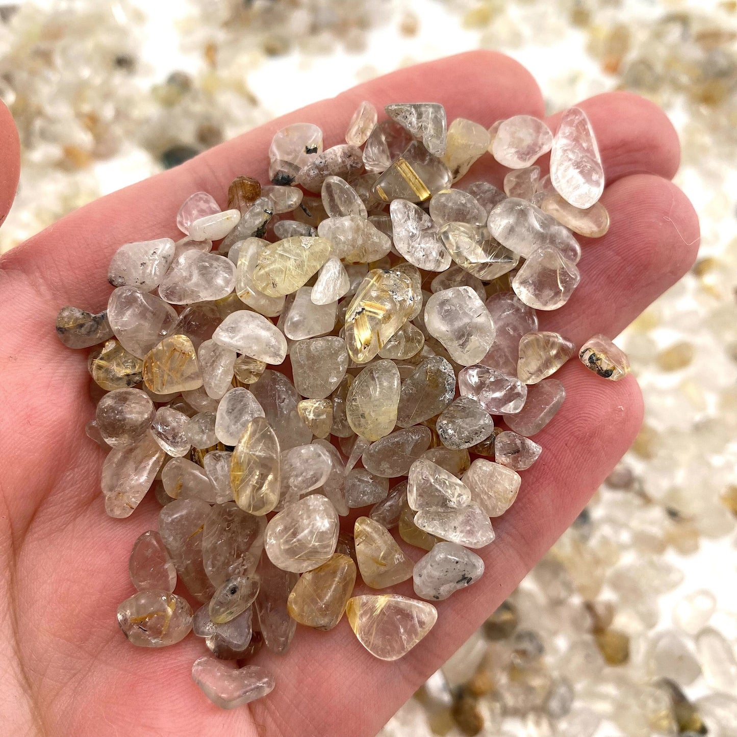 20g of Gold Rutilated Quartz, mini tumbled stones, tumbled crystal, tumbled rutilated quartz, golden rutilated quartz chips