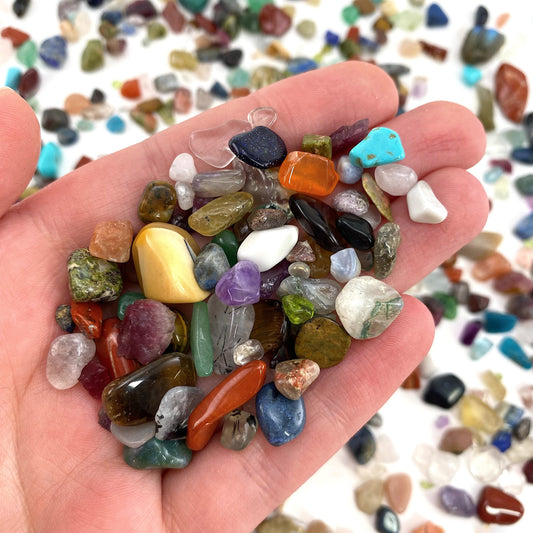 20g of Crystal Mix, crystal confetti, mini tumbled stones, tumbled crystal, assorted tumbled crystals, mixed stone chips