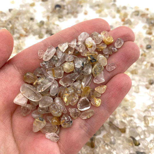 20g of Gold Rutilated Quartz, mini tumbled stones, tumbled crystal, tumbled rutilated quartz, golden rutilated quartz chips