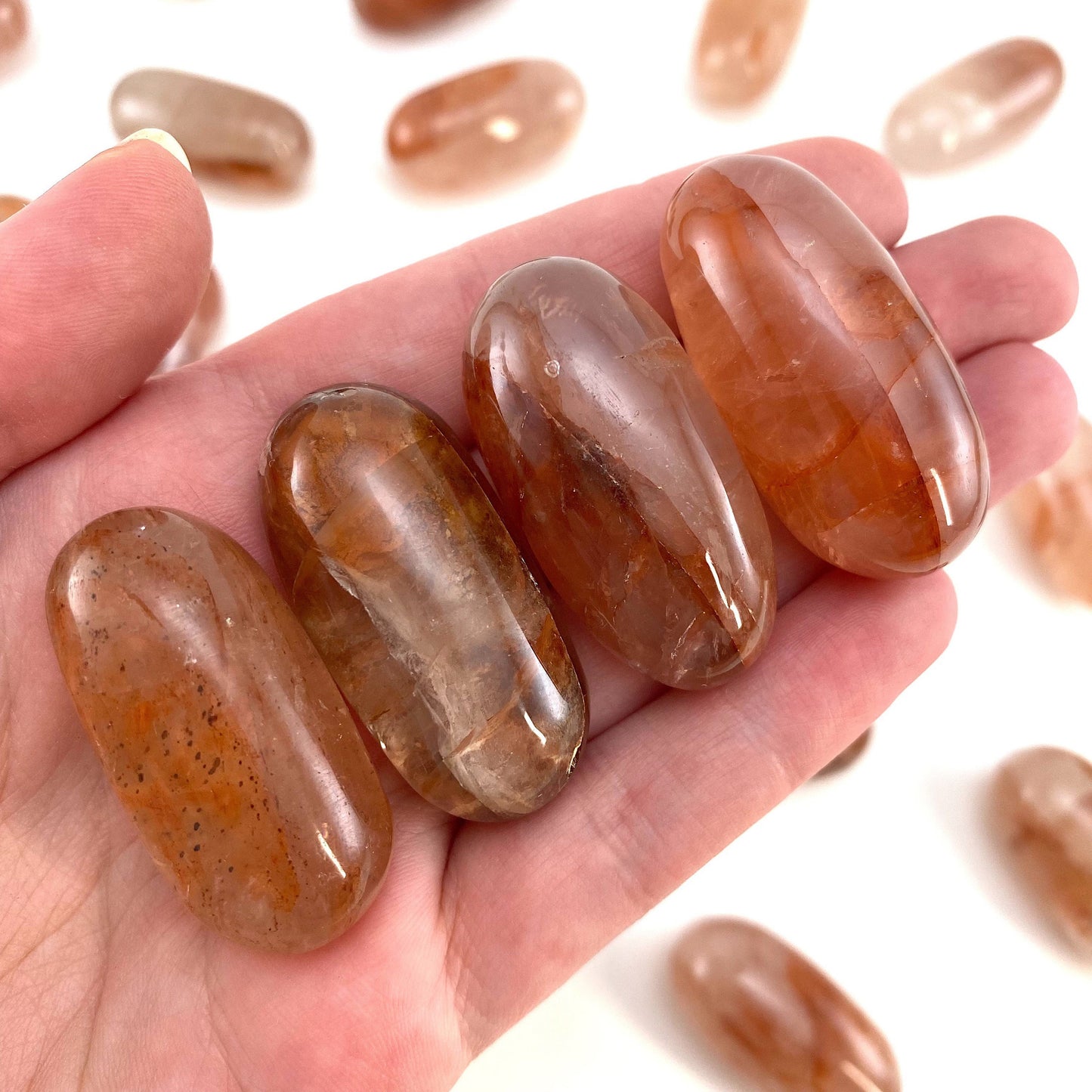 ONE Polished Fire Quartz Crystal, red fire quartz, tumbled hematoid quartz, red quartz tumble, hematoid quartz palm stone