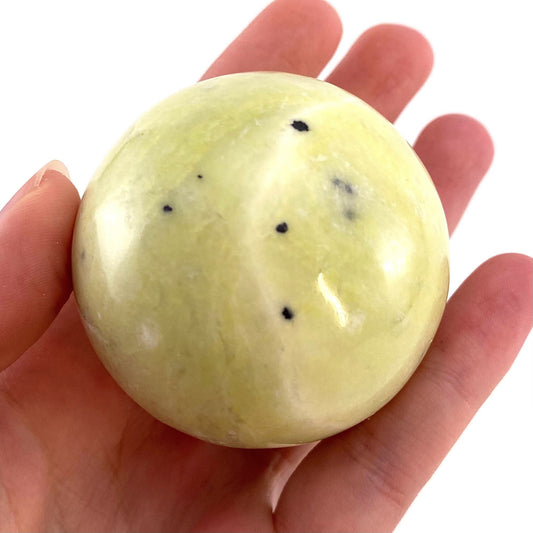 Serpentine Sphere, yellow serpentine sphere, crystal ball, crystal sphere, serpentine
