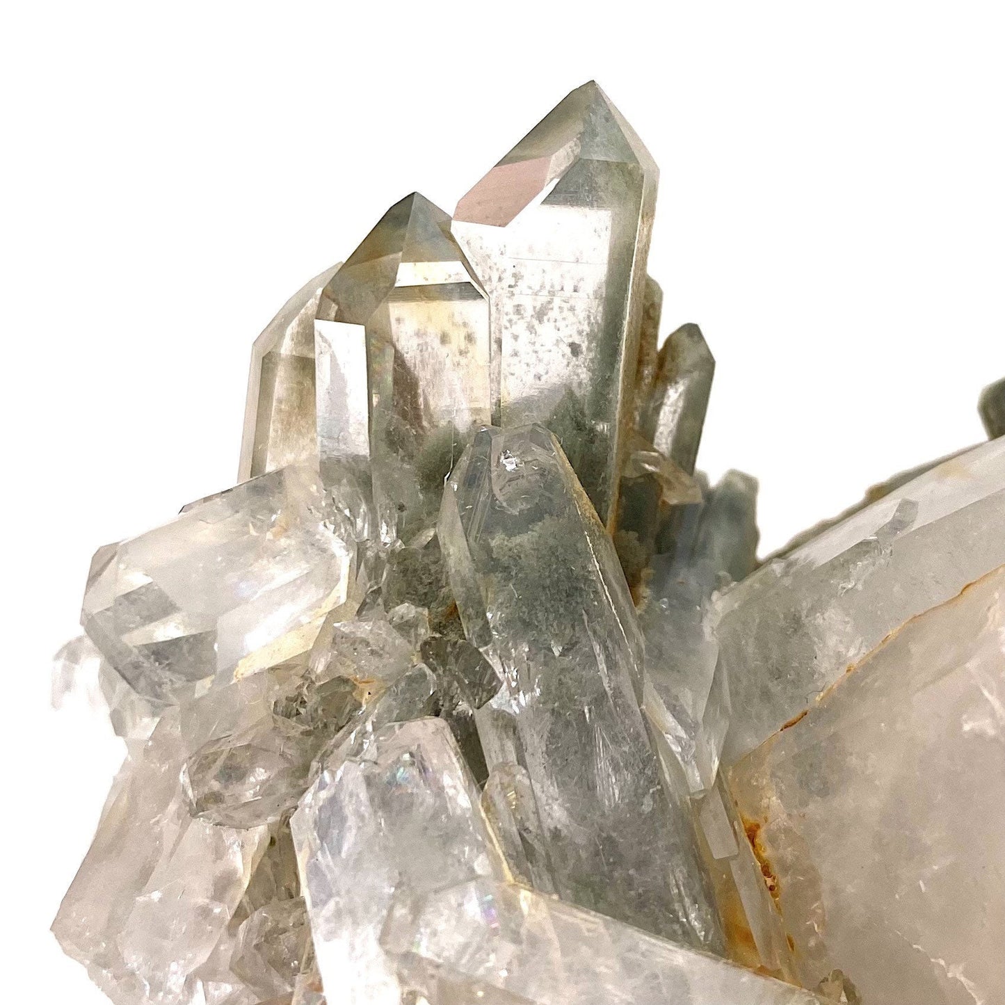 Green phantom quartz cluster (Pakistan) | green phantom quartz, chlorite quartz, green chlorite quartz