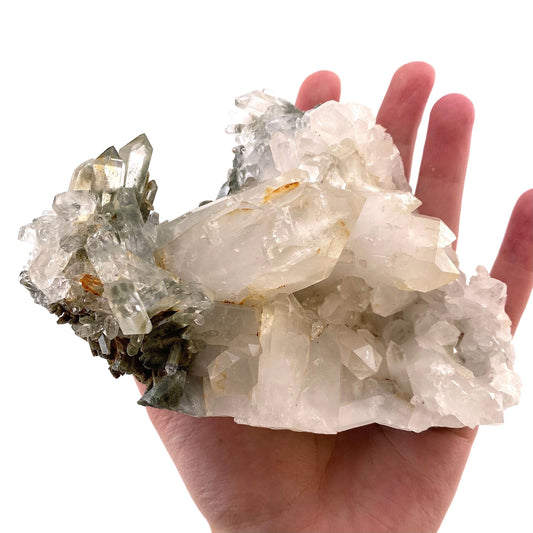 Green phantom quartz cluster (Pakistan) | green phantom quartz, chlorite quartz, green chlorite quartz