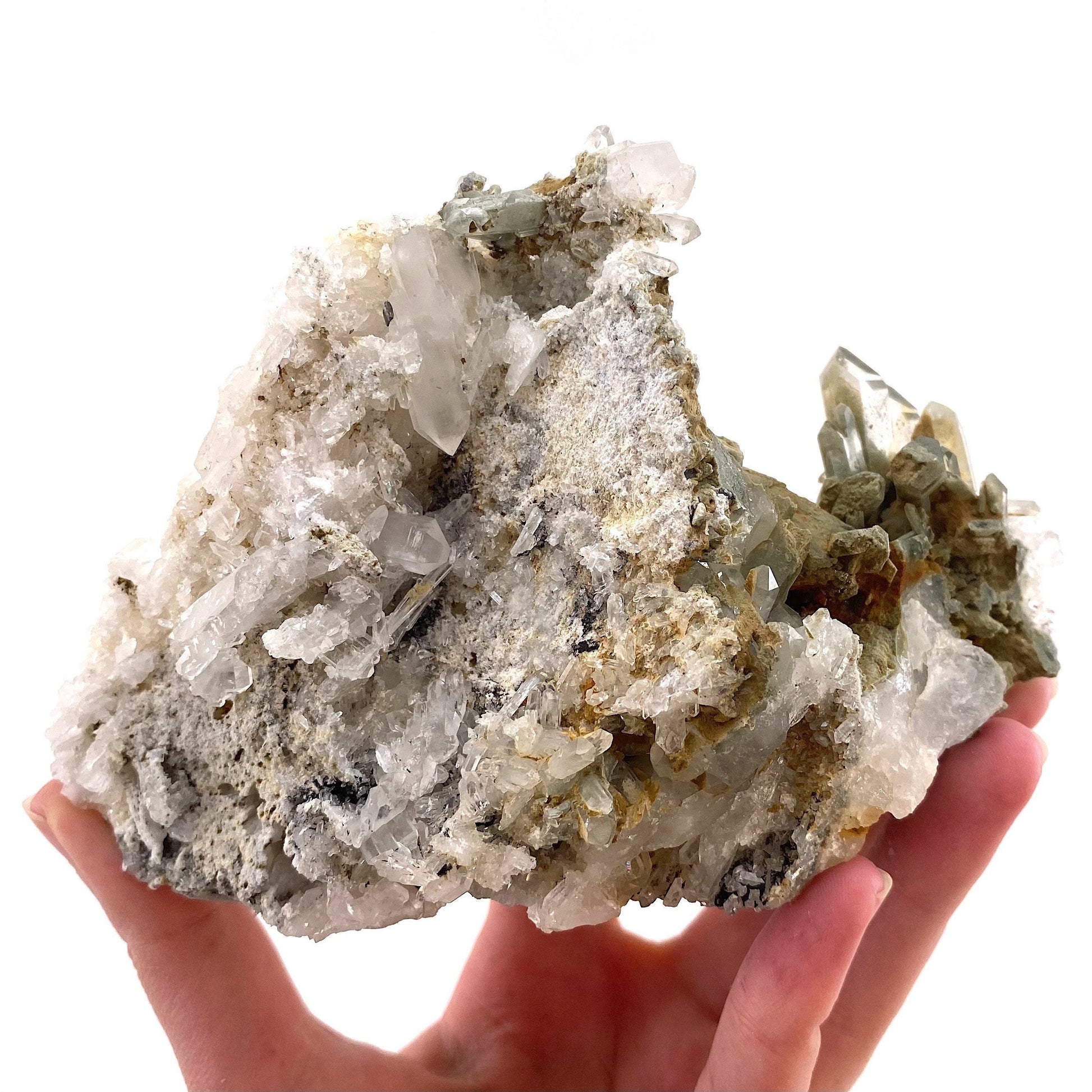 Green phantom quartz cluster (Pakistan) | green phantom quartz, chlorite quartz, green chlorite quartz