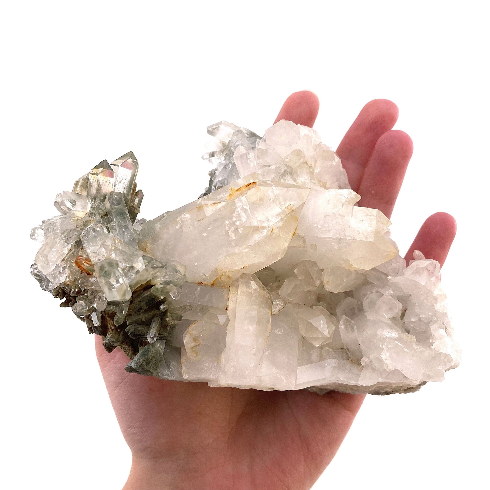 Green phantom quartz cluster (Pakistan) | green phantom quartz, chlorite quartz, green chlorite quartz