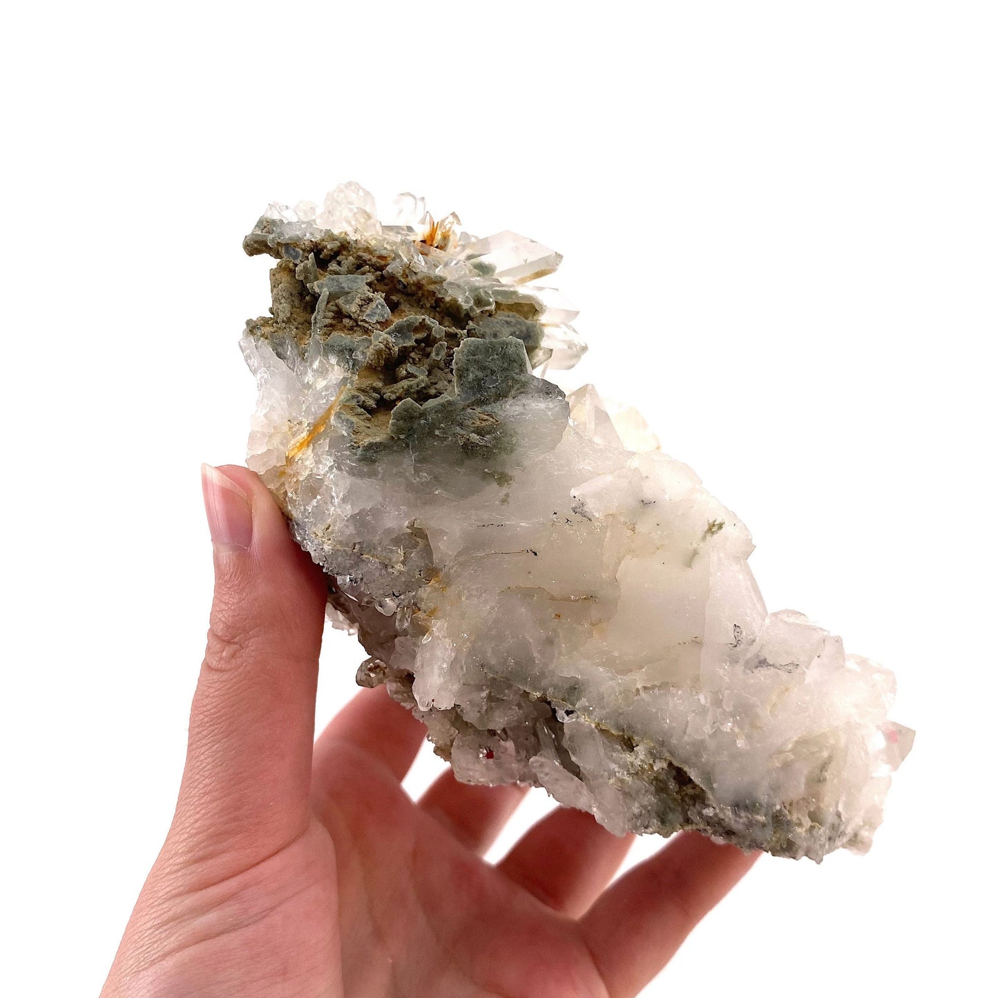 Green phantom quartz cluster (Pakistan) | green phantom quartz, chlorite quartz, green chlorite quartz