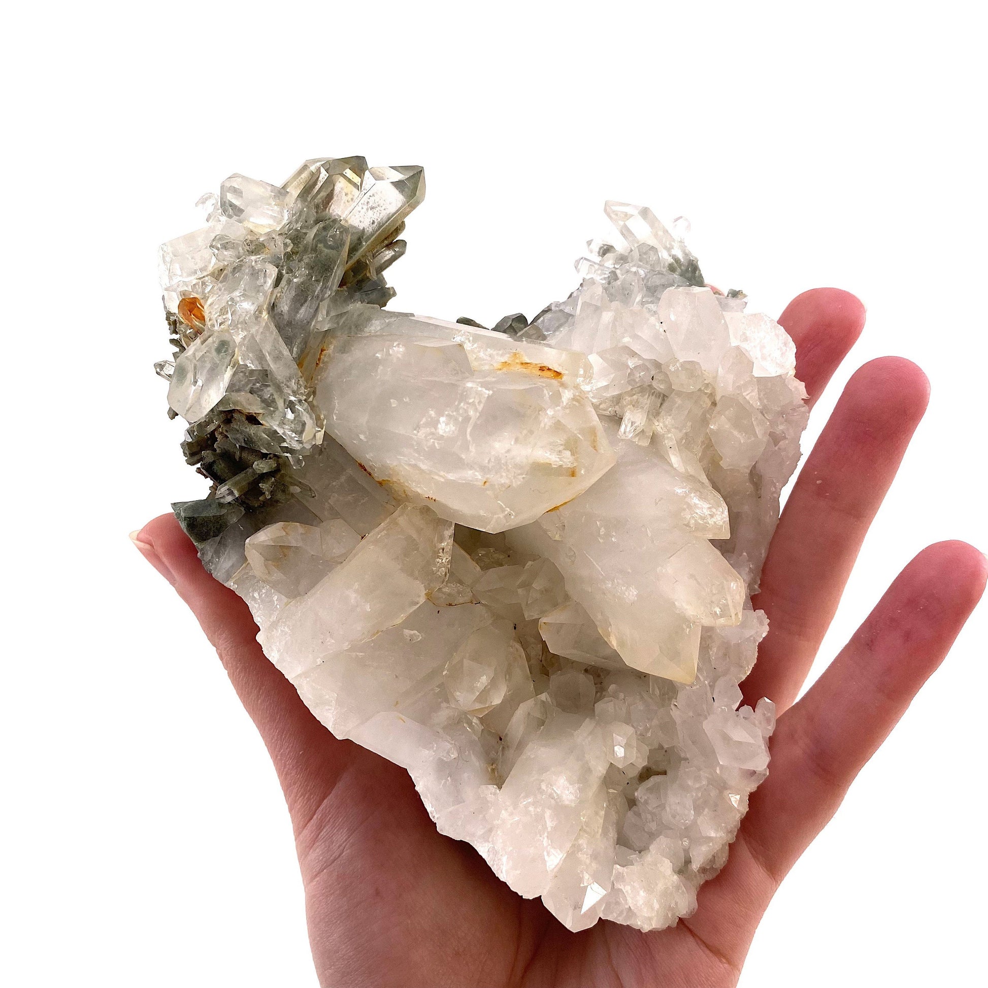Green phantom quartz cluster (Pakistan) | green phantom quartz, chlorite quartz, green chlorite quartz