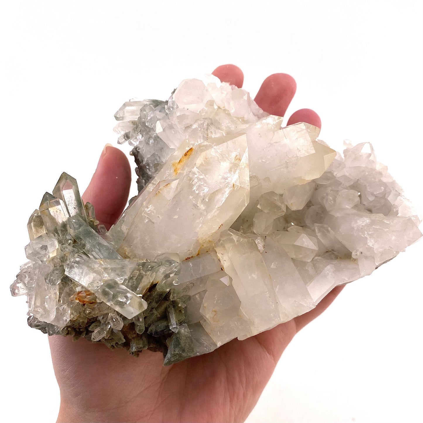 Green phantom quartz cluster (Pakistan) | green phantom quartz, chlorite quartz, green chlorite quartz