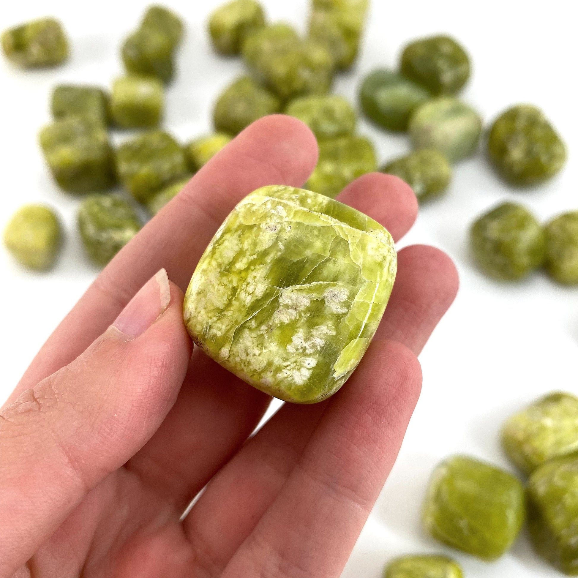 ONE tumbled serpentine, natural green serpentine, polished serpentine, serpentine tumble, serpentine crystal