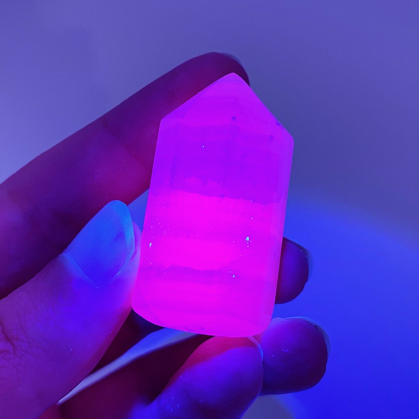 UV-reactive Mangano Calcite Point, mangano calcite tower, crystal point, mangano calcite crystal