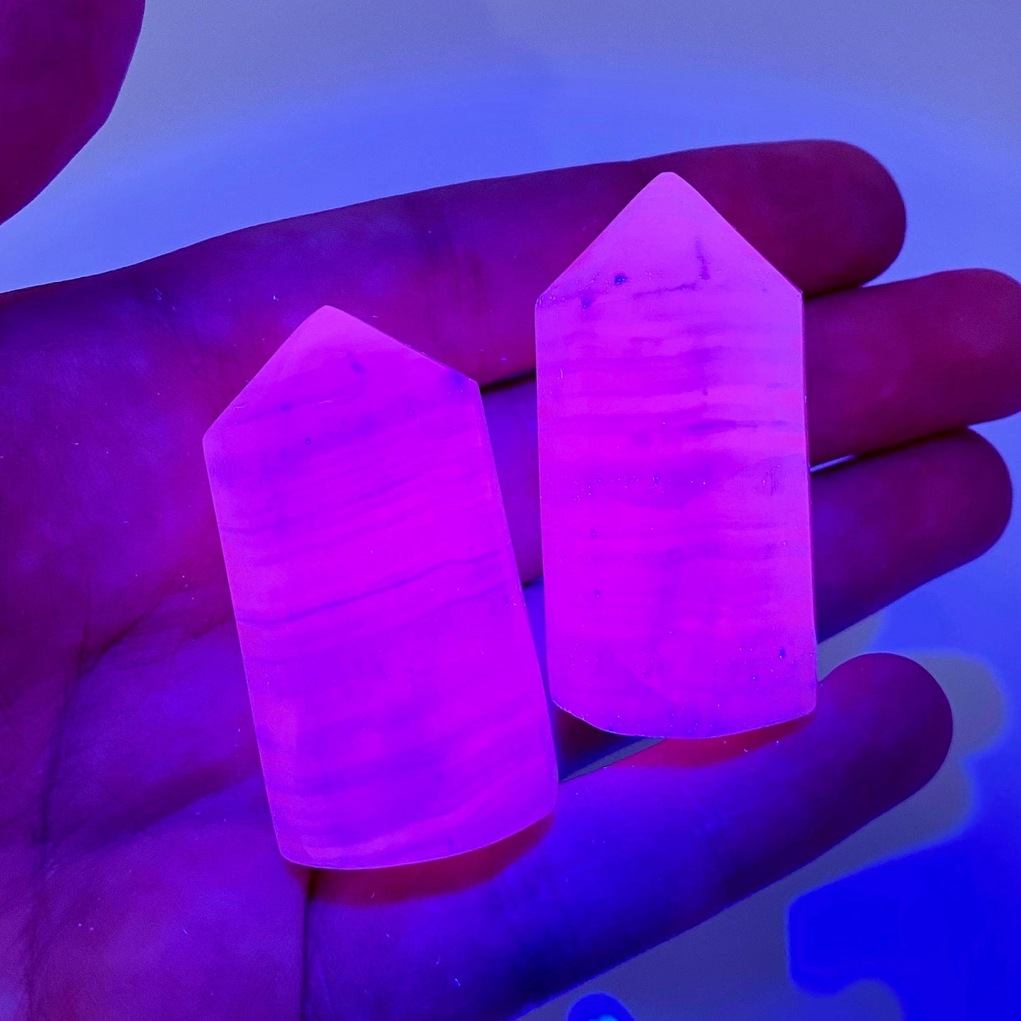 UV-reactive Mangano Calcite Point, mangano calcite tower, crystal point, mangano calcite crystal