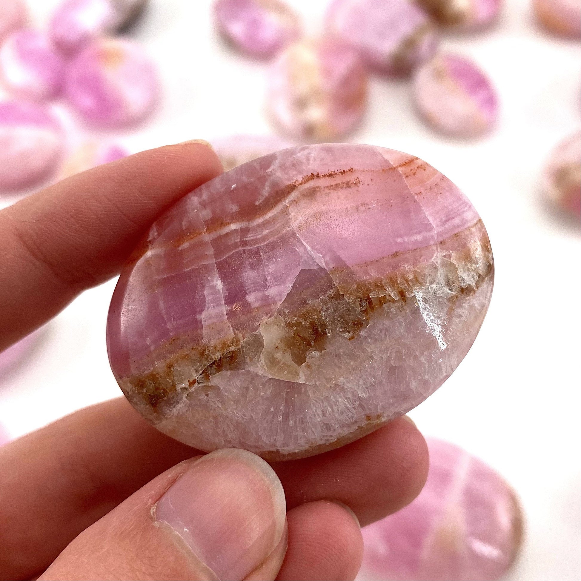 Rare! Pink Aragonite Palm Stone, natural pink aragonite, pink aragonite palmstone, palm stone, worry stone
