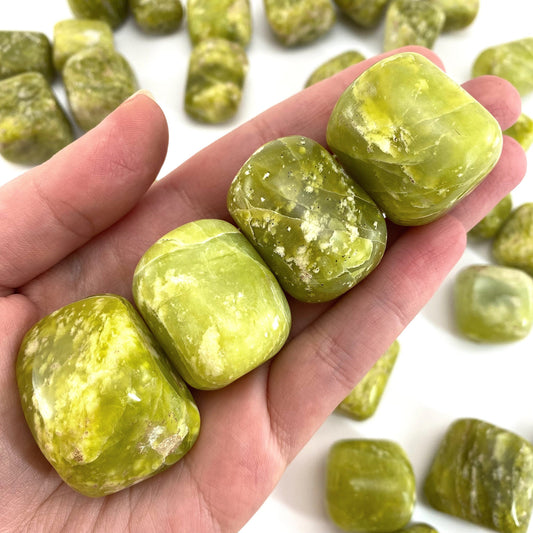 ONE tumbled serpentine, natural green serpentine, polished serpentine, serpentine tumble, serpentine crystal