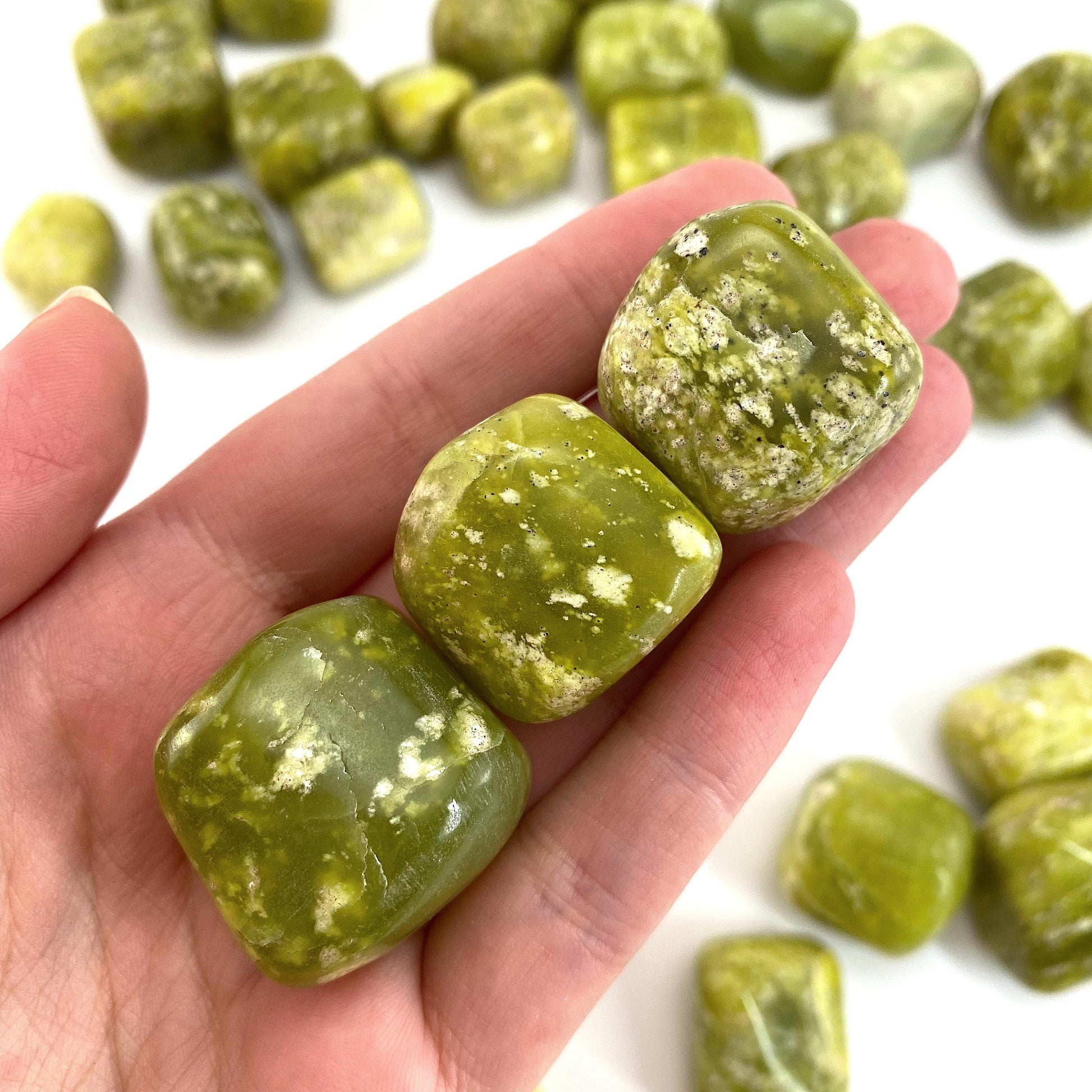 ONE tumbled serpentine, natural green serpentine, polished serpentine, serpentine tumble, serpentine crystal