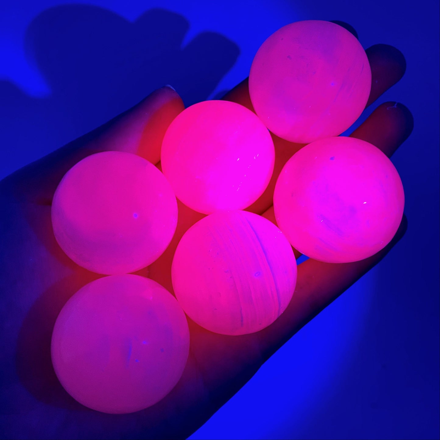 UV-reactive Mangano Calcite Sphere, crystal ball, mangano calcite sphere, pink calcite crystal, crystal sphere
