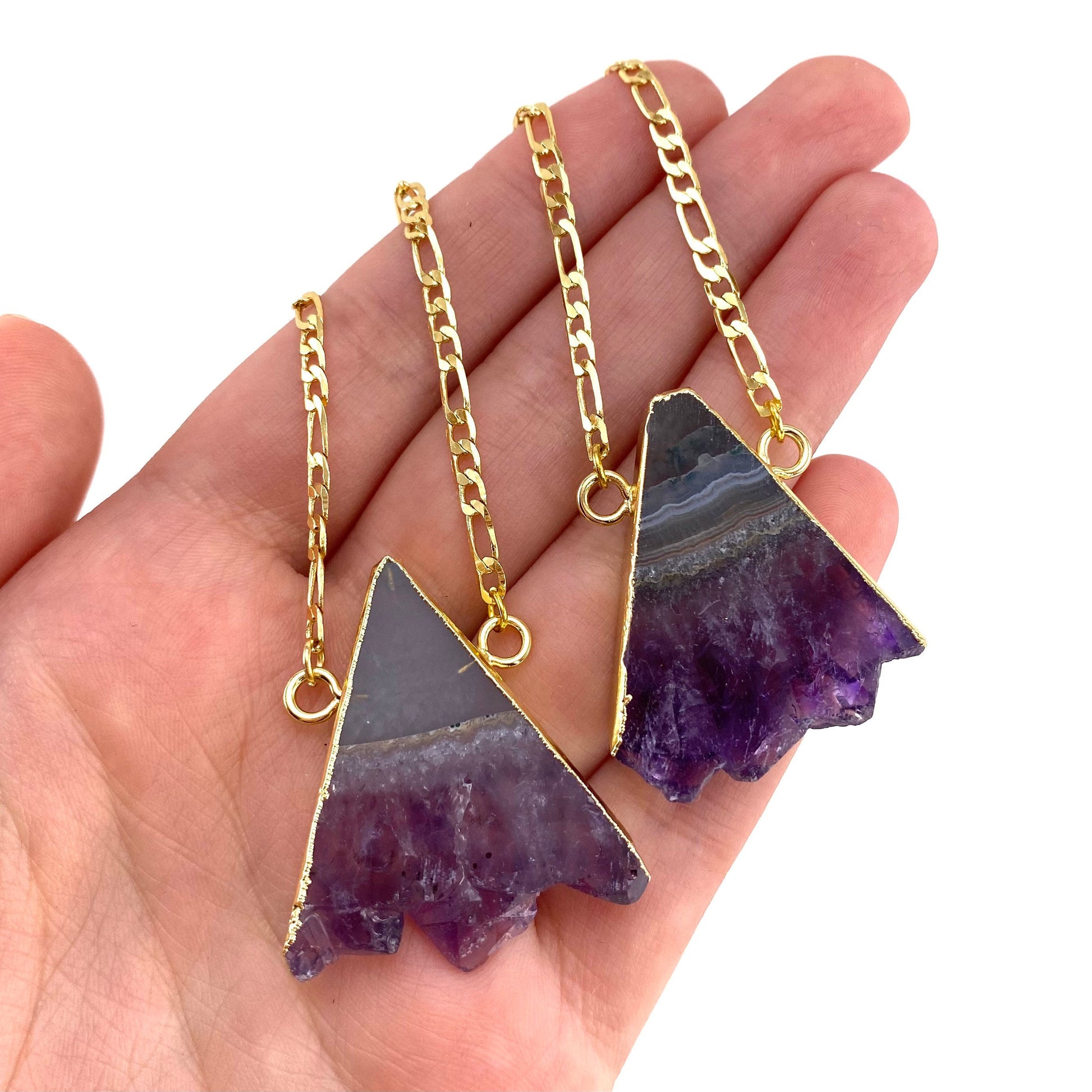 Amethyst Slice Necklace, amethyst necklace, crystal pendant, amethyst triangle necklace