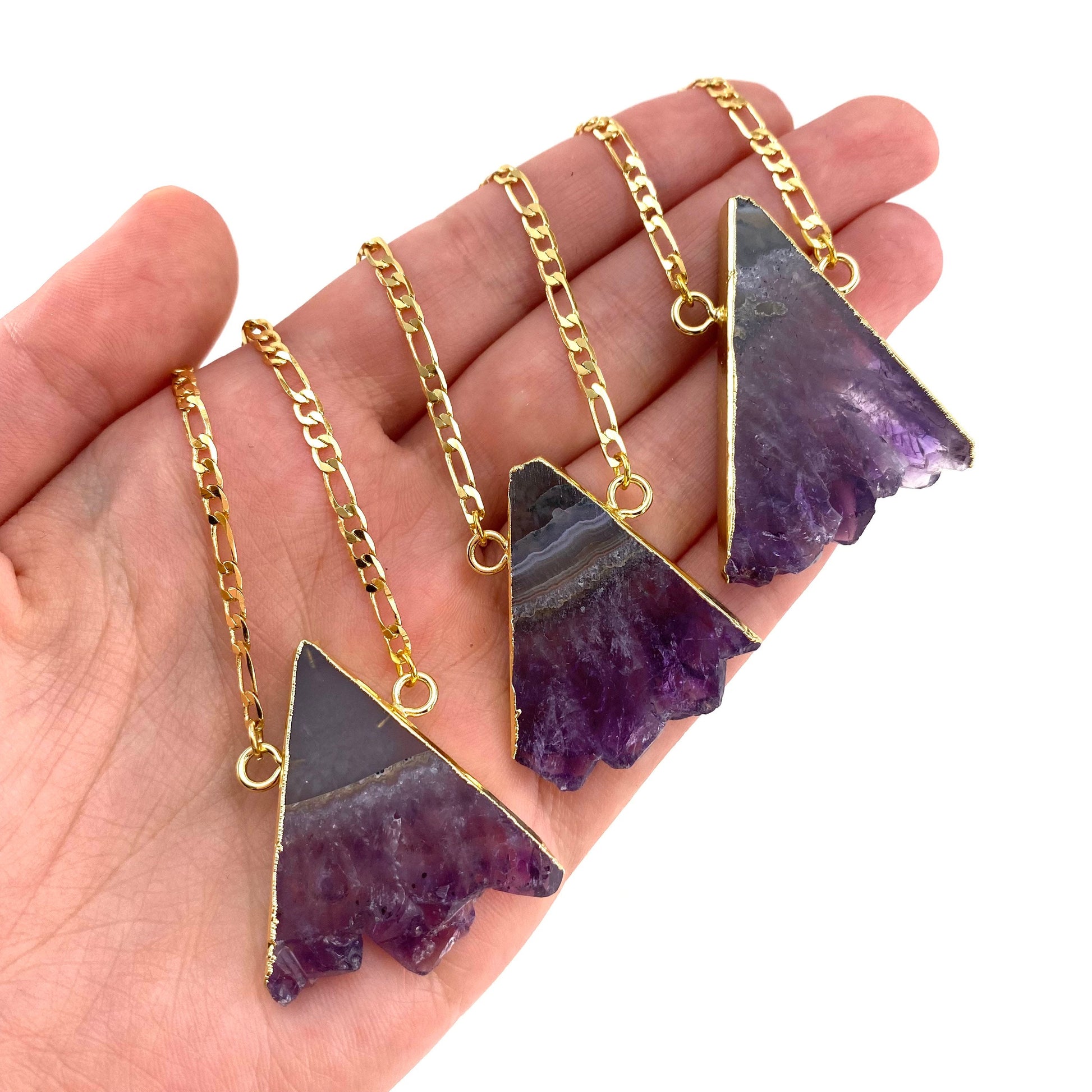 Amethyst Slice Necklace, amethyst necklace, crystal pendant, amethyst triangle necklace