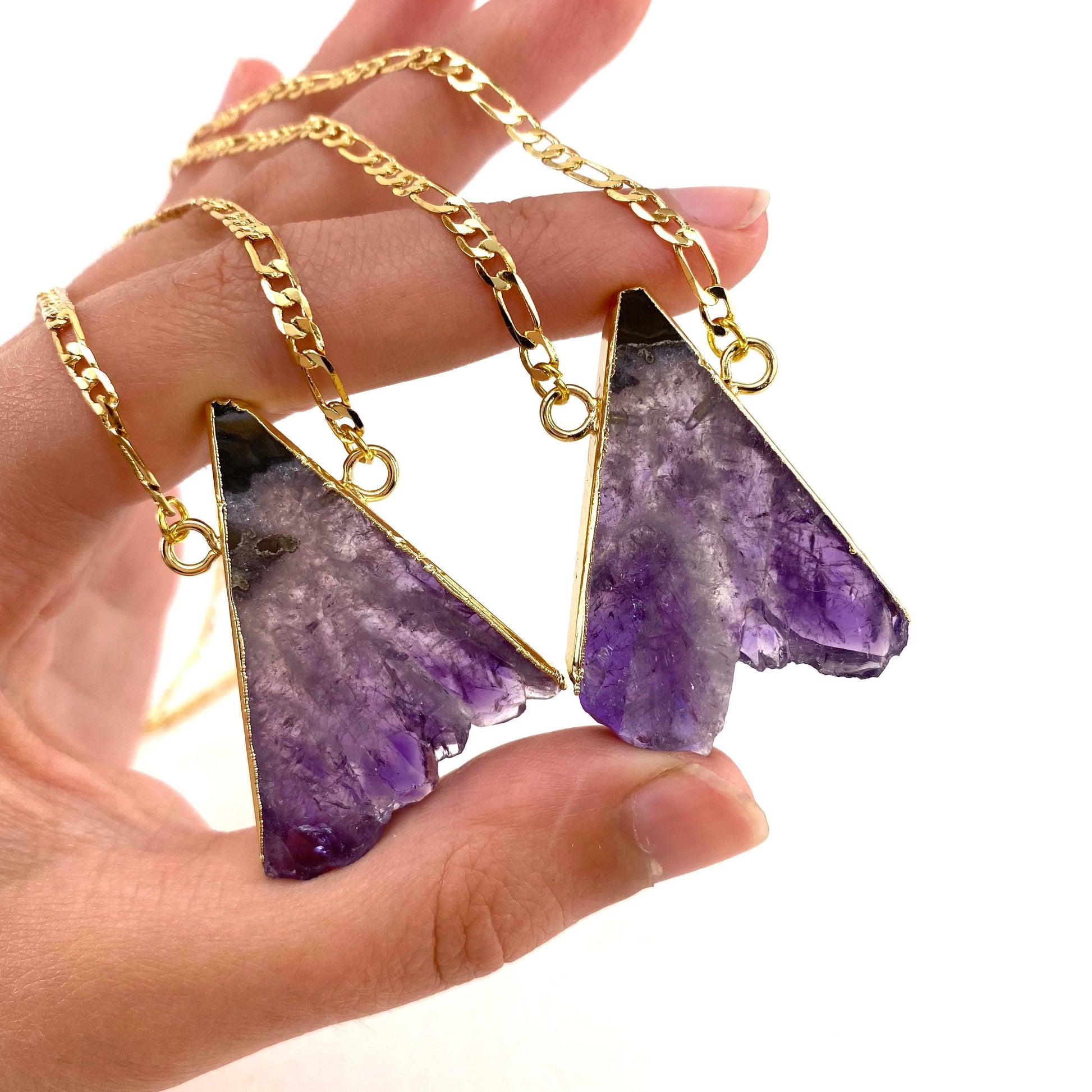 Amethyst Slice Necklace, amethyst necklace, crystal pendant, amethyst triangle necklace
