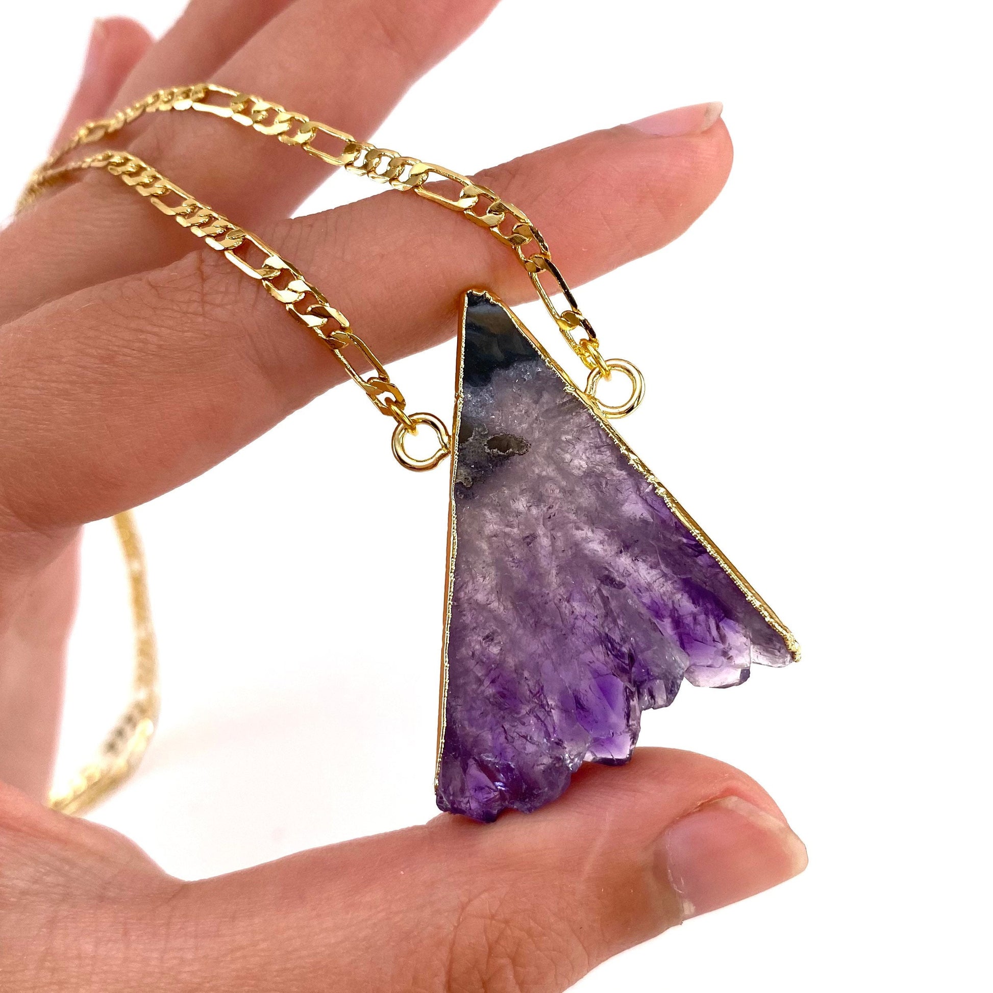 Amethyst Slice Necklace, amethyst necklace, crystal pendant, amethyst triangle necklace