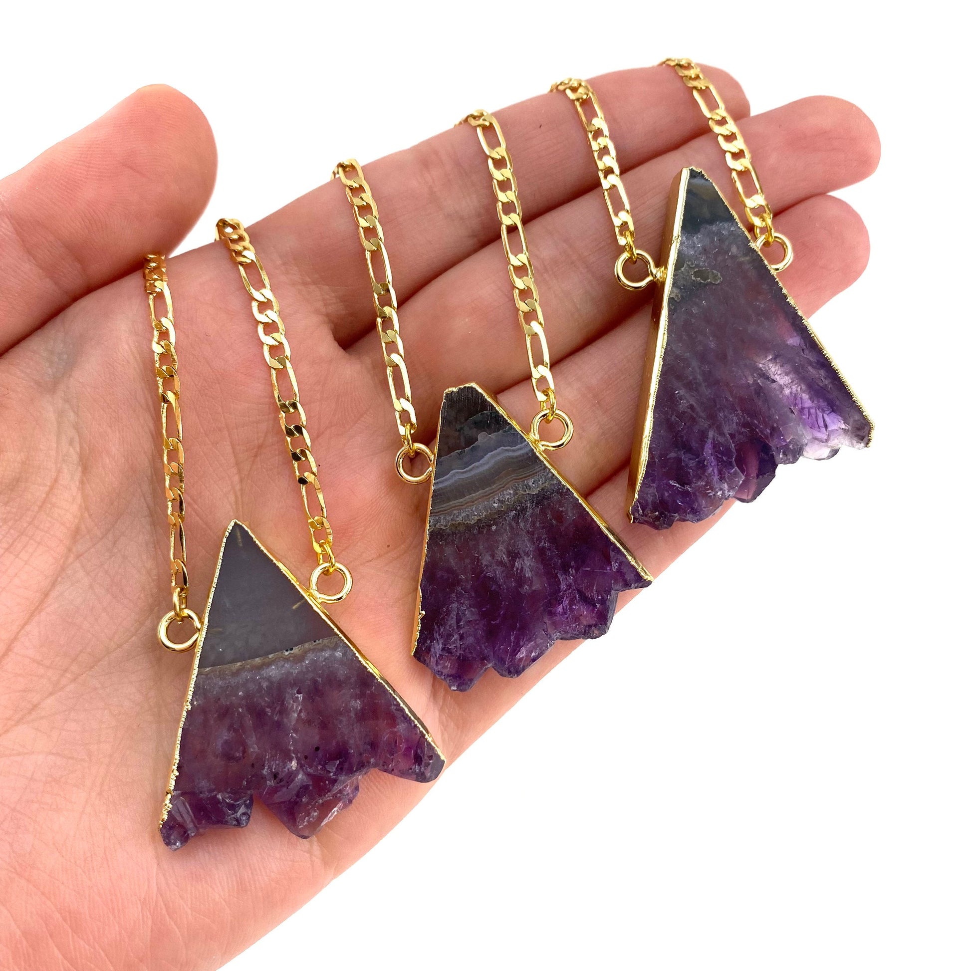 Amethyst Slice Necklace, amethyst necklace, crystal pendant, amethyst triangle necklace