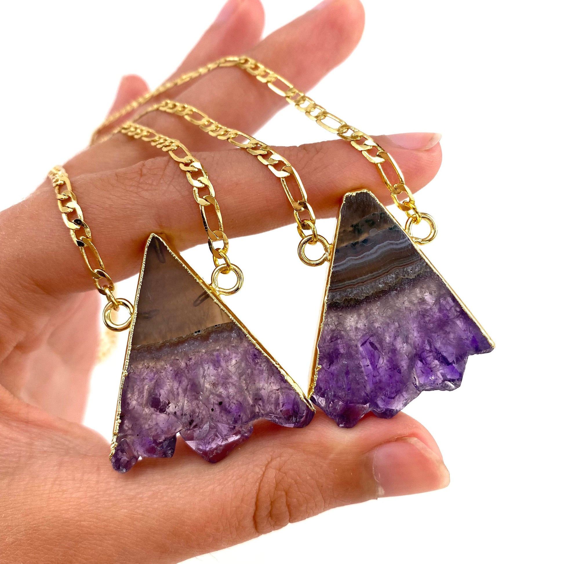 Amethyst Slice Necklace, amethyst necklace, crystal pendant, amethyst triangle necklace