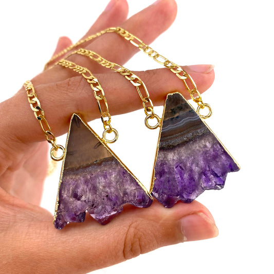 Amethyst Slice Necklace, amethyst necklace, crystal pendant, amethyst triangle necklace