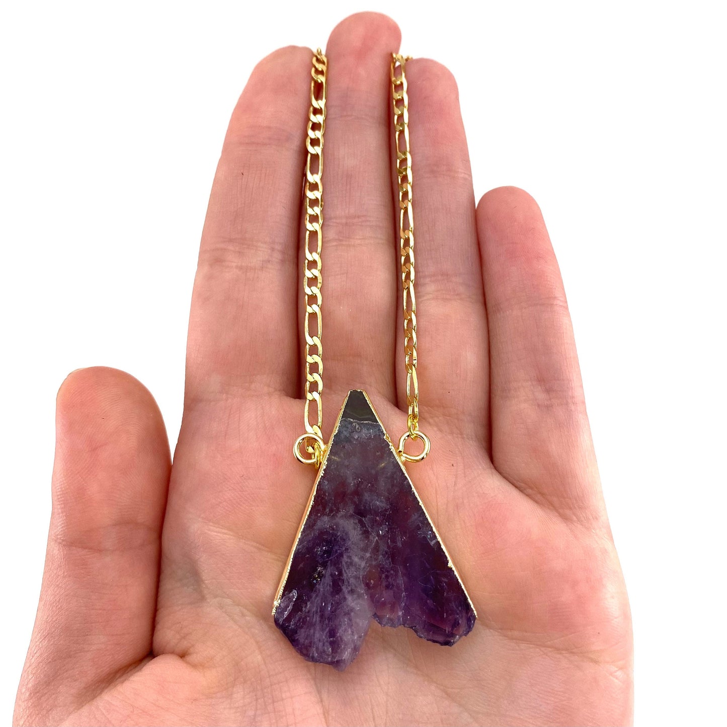 Amethyst Slice Necklace, amethyst necklace, crystal pendant, amethyst triangle necklace