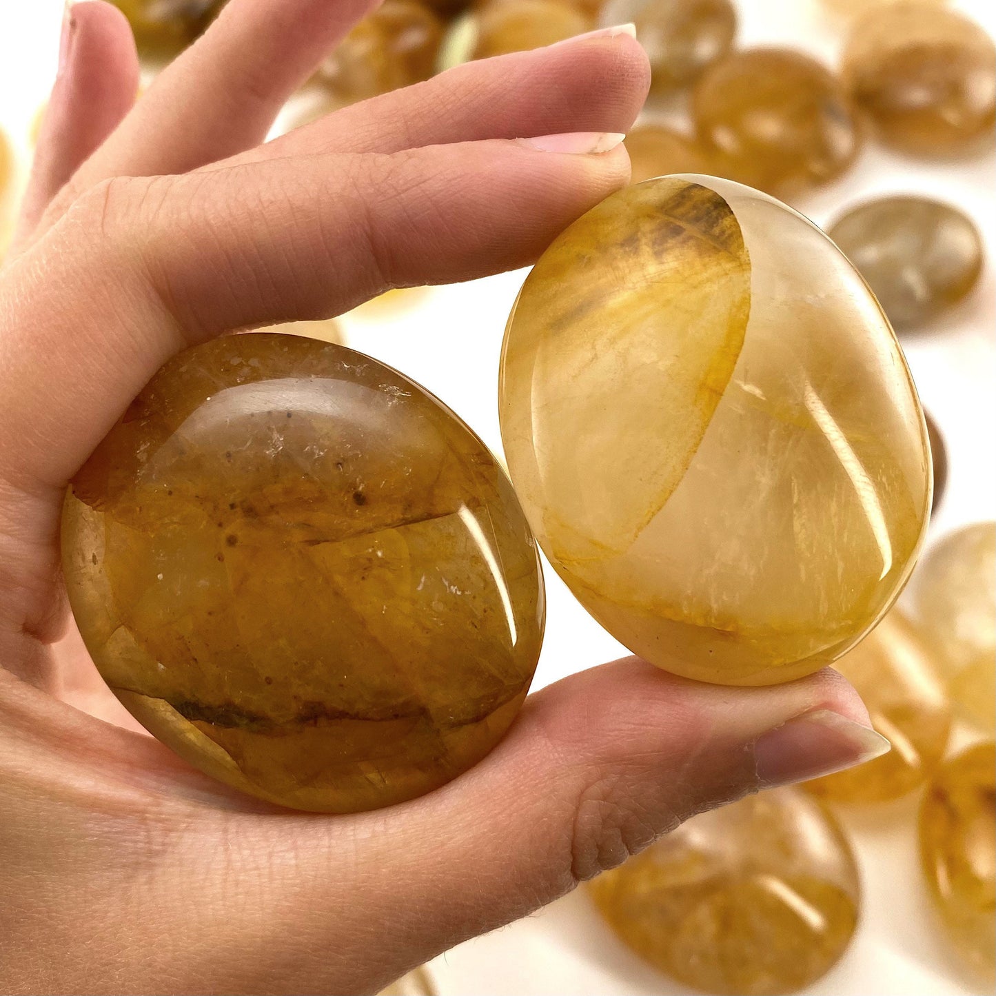 Golden Healer Quartz Palm Stone, golden healer quartz, yellow hematoid quartz palm stone, crystal palm stone, chakra palm stone