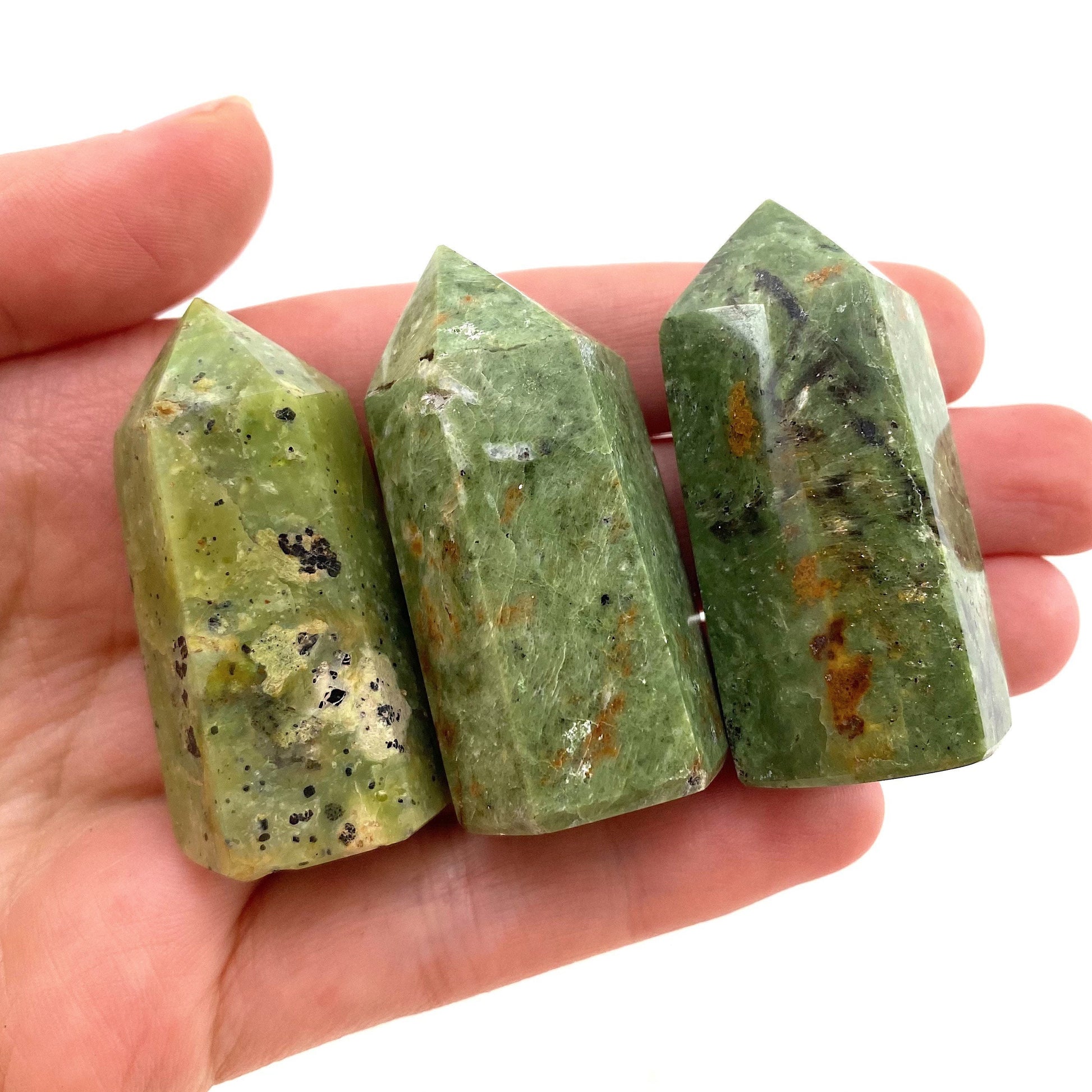 Forest Green Chrysoprase Point, green chrysoprase tower, crystal point, chrysoprase crystal