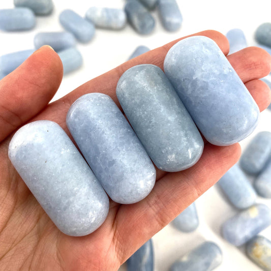 ONE Polished Blue Calcite, blue calcite, tumbled blue calcite, polished blue calcite, blue calcite palm stone