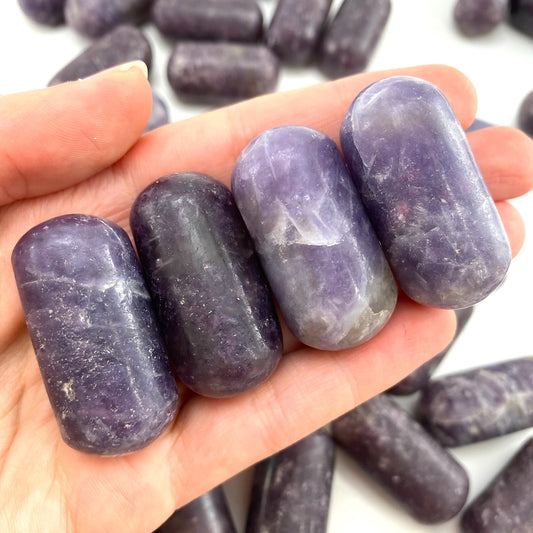 ONE Polished Lepidolite, purple lepidolite, tumbled lepidolite, lepidolite palm stone